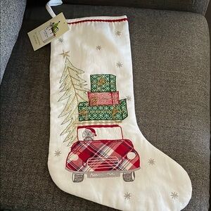 Isaac Mizrahi White Stocking with Red Car and Green Gifts